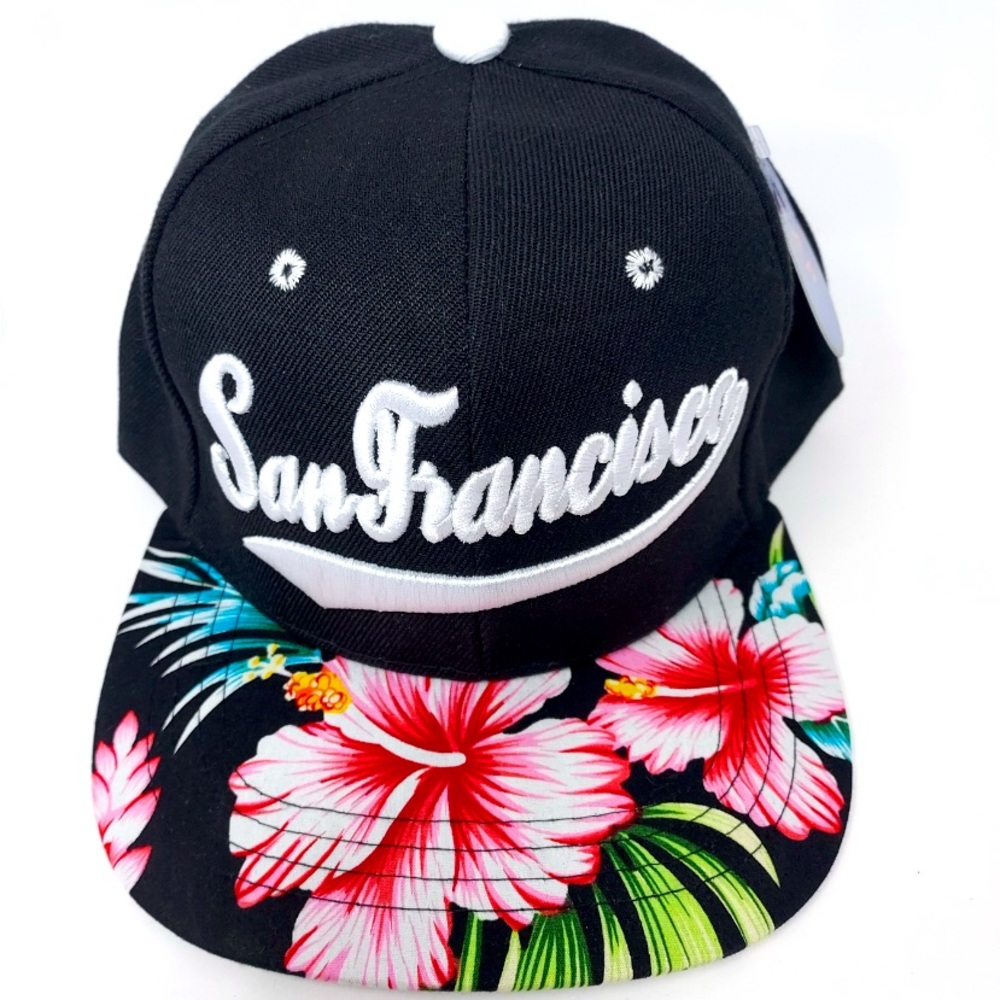 San Francisco Embroidery Hat Adjustable White Letters Black Background